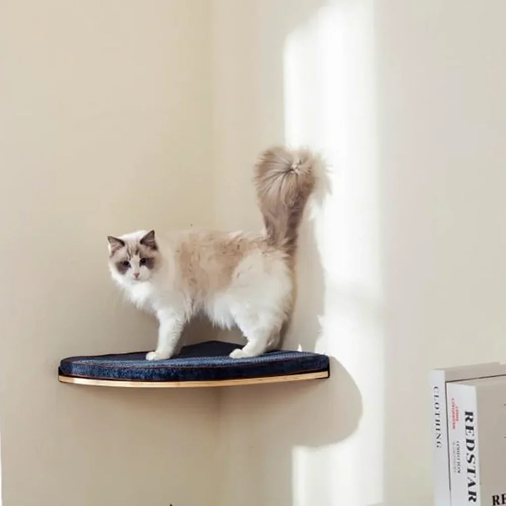 Árbol para Gatos de Pared – Estantes de Madera con Rascador, Hamaca y Escalera Flotante