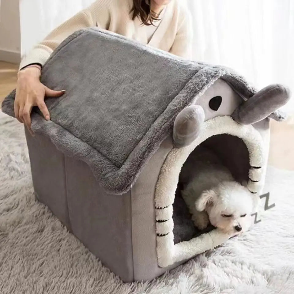 Cama Estilo Caseta para Gatos y Perros Pequeños – Extraíble, Lavable y Cálida