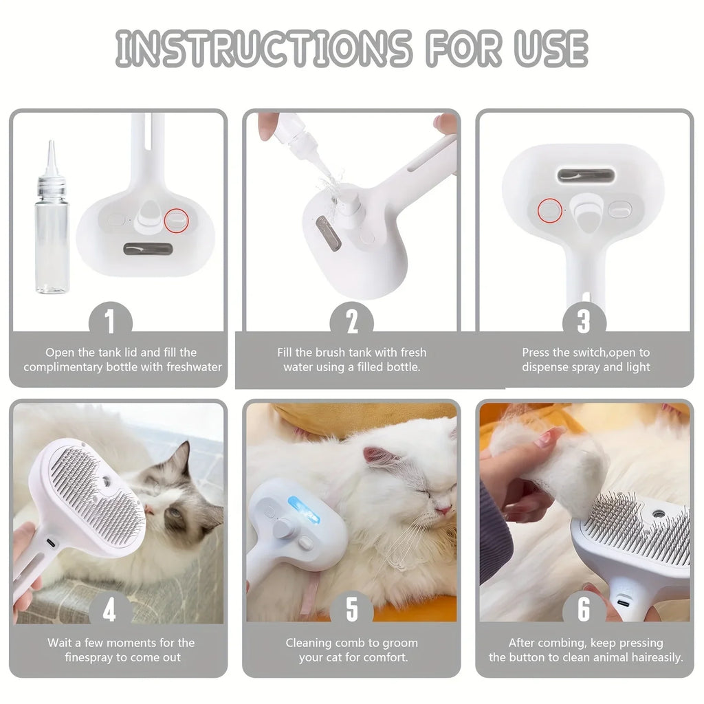 Cepillo Eléctrico 3 en 1 para Gatos y Perros – Peine con Vaporizador, Masaje y Removedor de Pelo