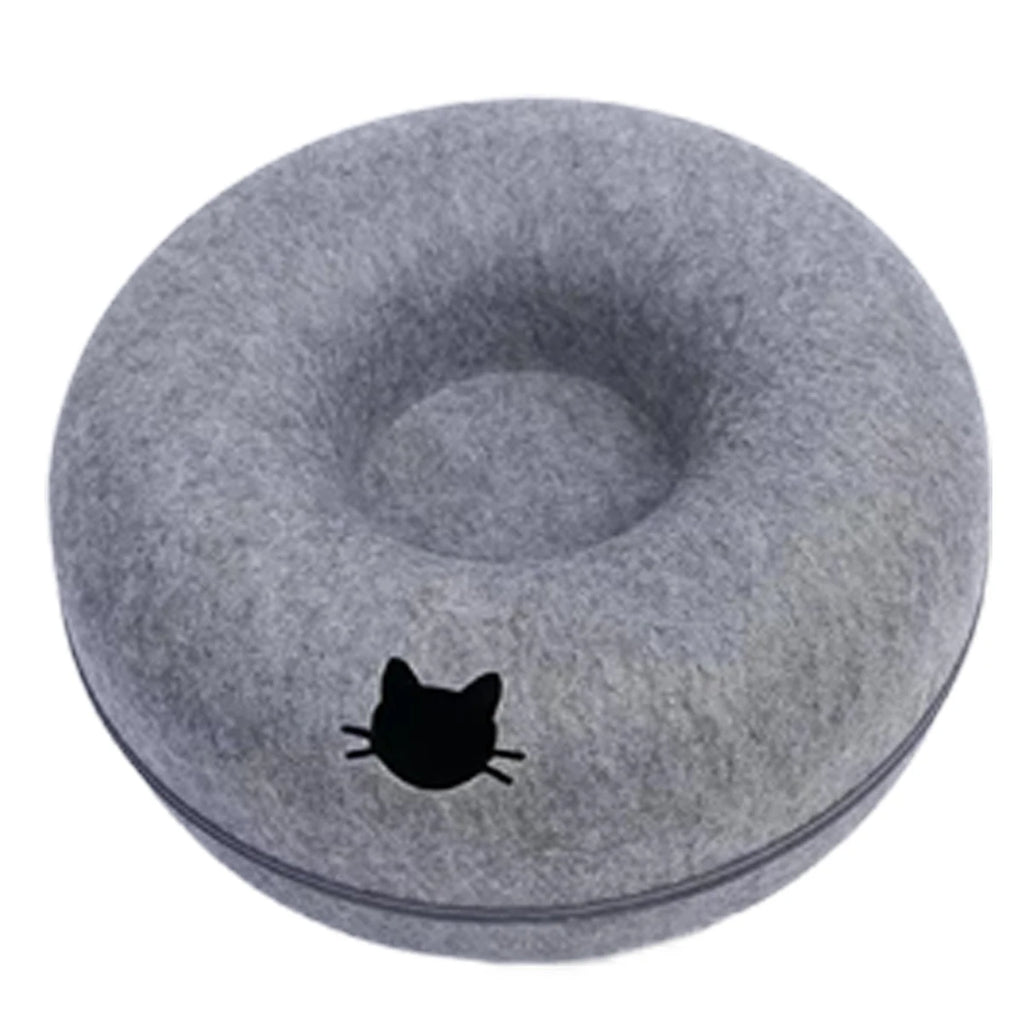 Túnel Interactivo para Gatos – Nido de Fieltro Forma Donut, Cama y Rascador para Gatitos