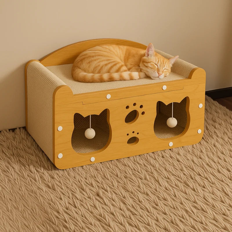 Rascador 2 en 1 para Gatos – Poste Rascador de Papel Corrugado con Zona de Descanso