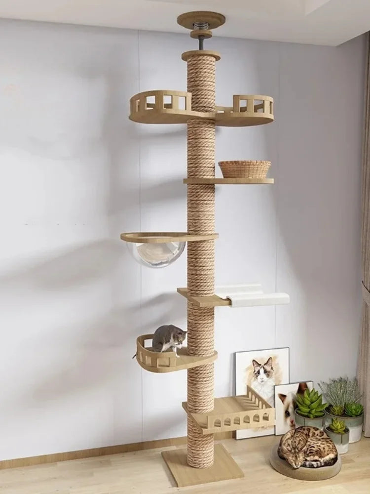 Torre para Gatos del Suelo al Techo – Multinivel Ajustable con Rascador y Hamaca