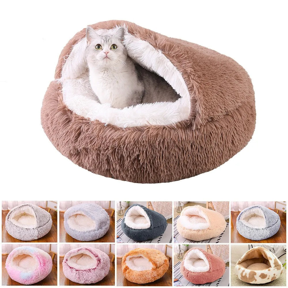 Cama de Invierno 2 en 1 para Gatos – Felpa Gruesa Reversible, Nido Cálido y Cojín Suave