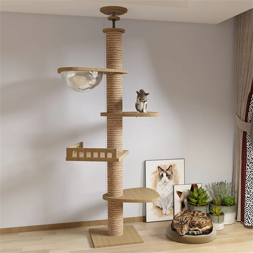 Torre para Gatos del Suelo al Techo – Multinivel Ajustable con Rascador y Hamaca