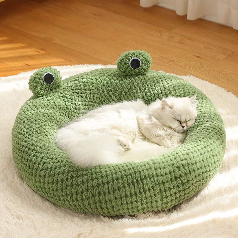 Nido de Felpa Cálido para Gatos y Perros – Casa Semicerrada Forma Rana para Invierno