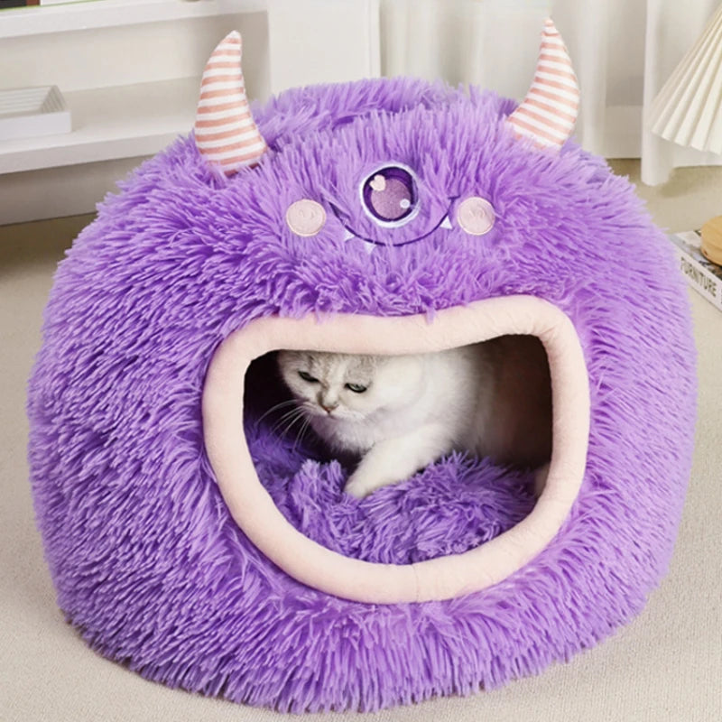 Cama para Gatos y Perros Diseño Monstruo – Totalmente Cerrada, Suave y Cálida