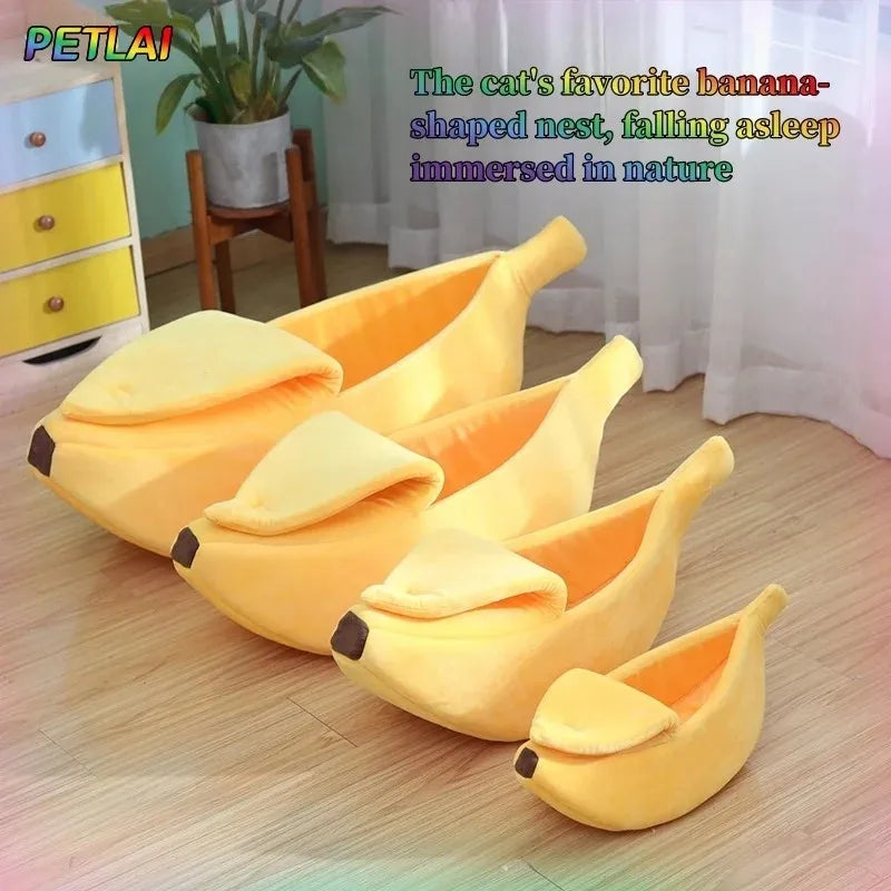 Cama para Gatos con Forma de Plátano – Casa Semicerrada Súper Suave con Tapa para Mascotas