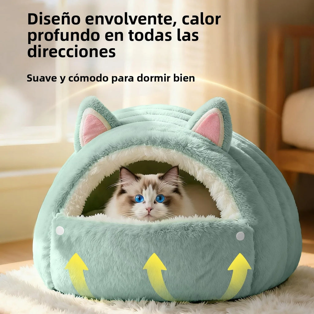 Cama Cueva para Gatos – Cerrada, Cálida y Antideslizante, Estilo Invierno
