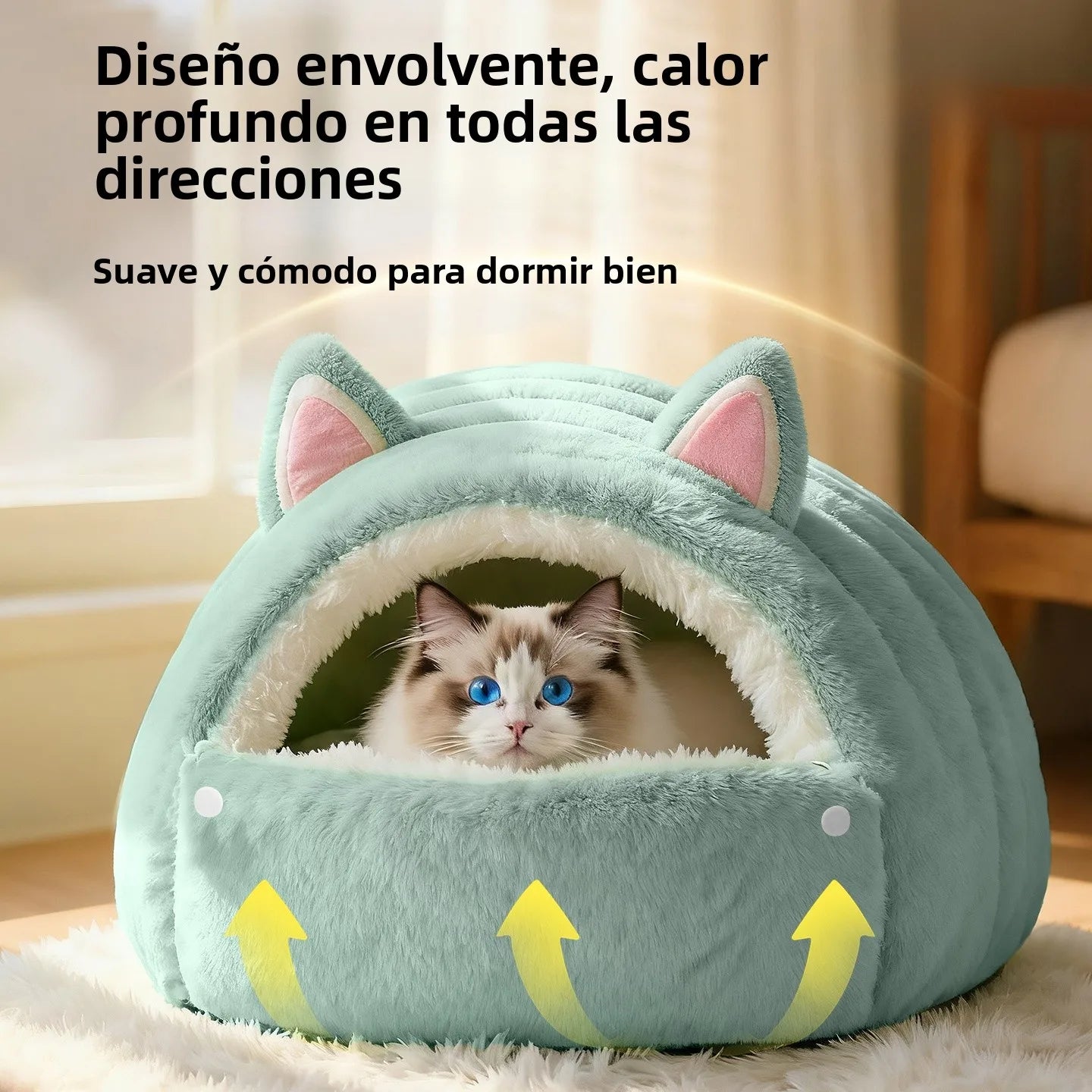 Cama Cueva para Gatos – Cerrada, Cálida y Antideslizante, Estilo Invierno