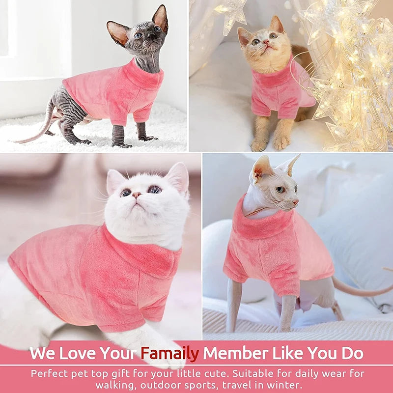 Suéter de Cuello Alto para Gatos – Ropa de Invierno Suave para Gatos sin Pelo y Razas Pequeñas