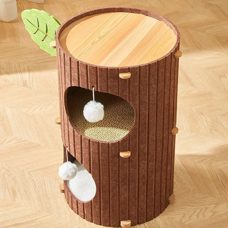 Casa para Gatos Tipo Tronco – Fieltro Multinivel con Rascador Integrado