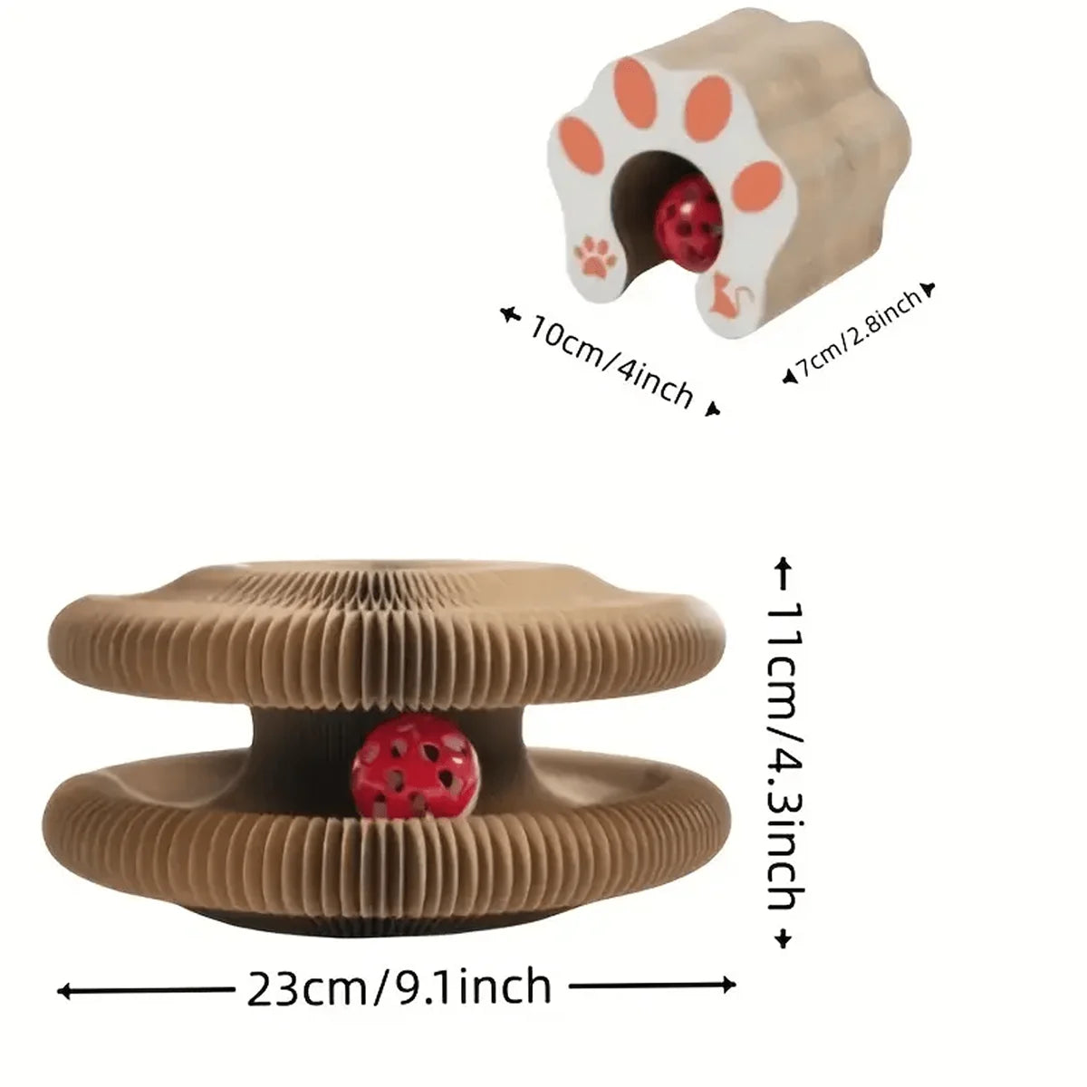 Rascador Plegable Mágico para Gatos – Cartón Corrugado con Pelota Interactiva, 3 Formas en 1