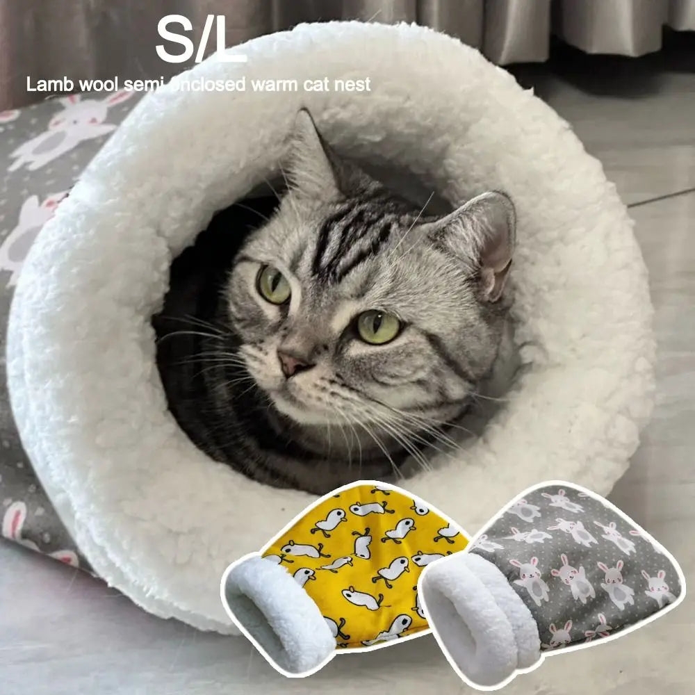 Saco de Dormir para Gatos – Cueva de Felpa Gruesa con Diseño de Dibujos, Cálida para Invierno