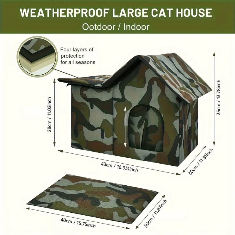 Caseta de Tela Oxford para Gatos Callejeros – Tienda Impermeable Exterior para Invierno