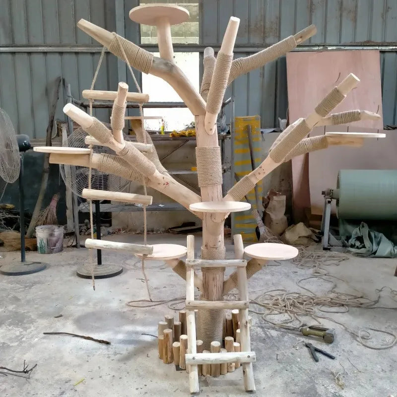 Torre para Gatos de Lujo 1.8m – Madera Multinivel con Columpio y Cuenco Transparente