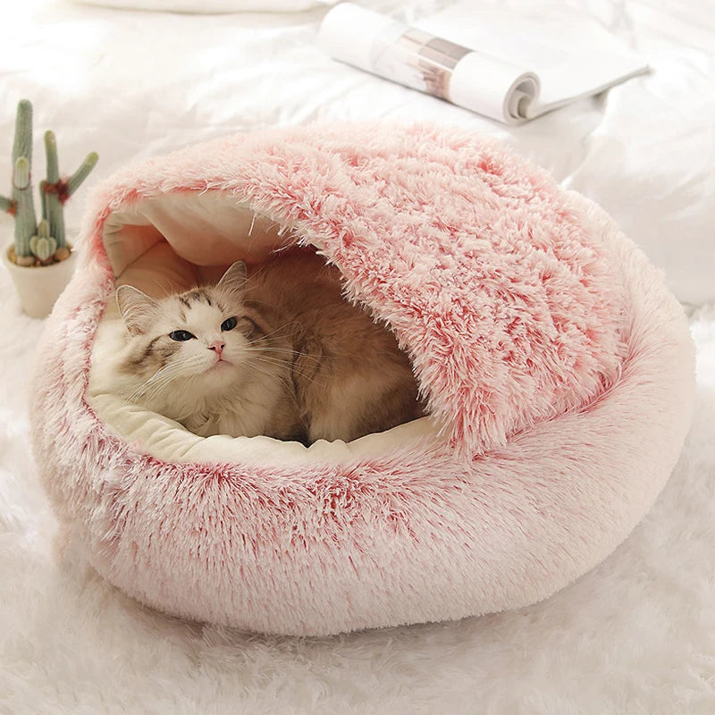 Cama Redonda de Felpa con Funda para Gatos – Nido Cálido 2 en 1 para Mascotas Pequeñas