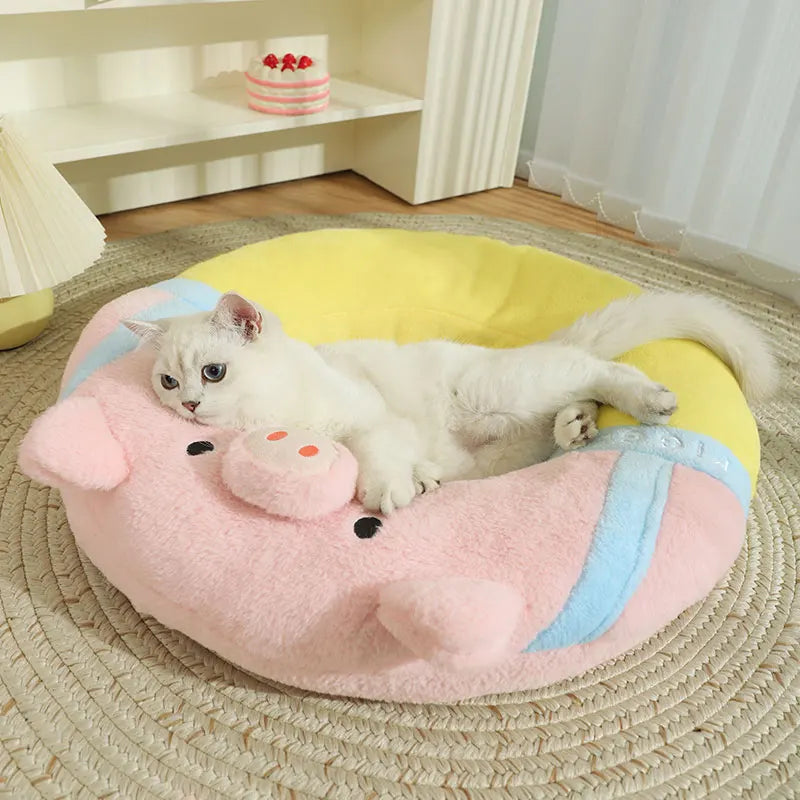 Cama Redonda para Gatos y Perros – Nido Suave de Felpa, Diseño Animalito
