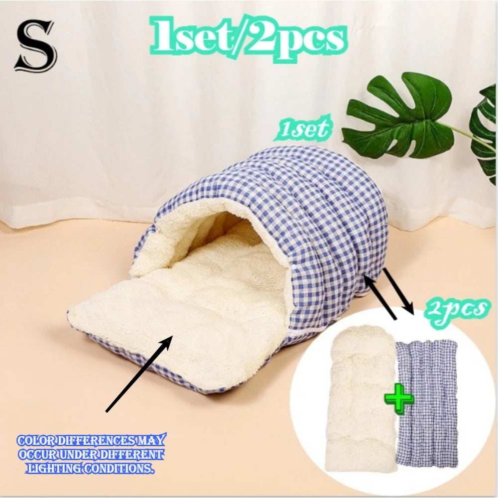 Caseta Grande para Gatos – Todas las Estaciones, con Cama Cálida y Saco de Dormir Cerrado