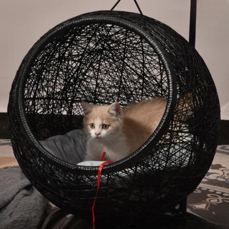 Hamaca Cesta Colgante para Gatos – Cama de Lujo Semiceñida con Soporte