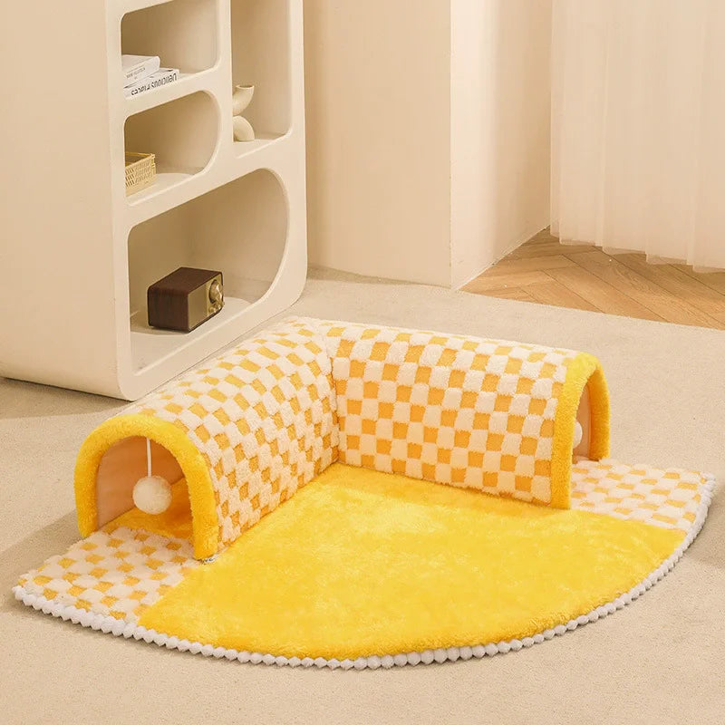 Túnel Telescópico para Gatos – Cama Acolchada de Felpa con Diseño de Reno