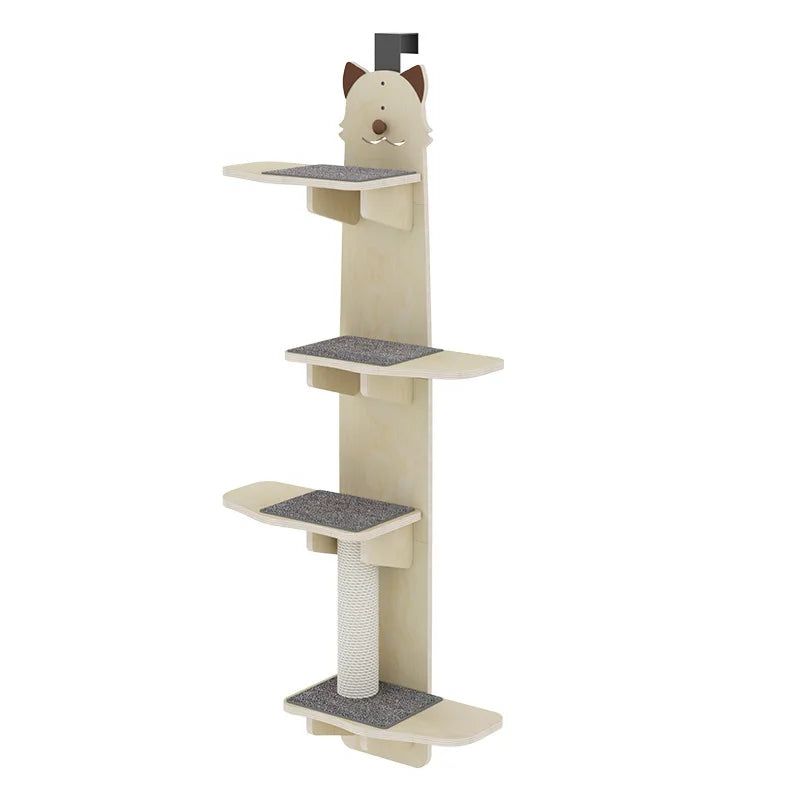 Árbol Rascador para Gatos con Montaje en Puerta – Torre de Madera Maciza Multinivel