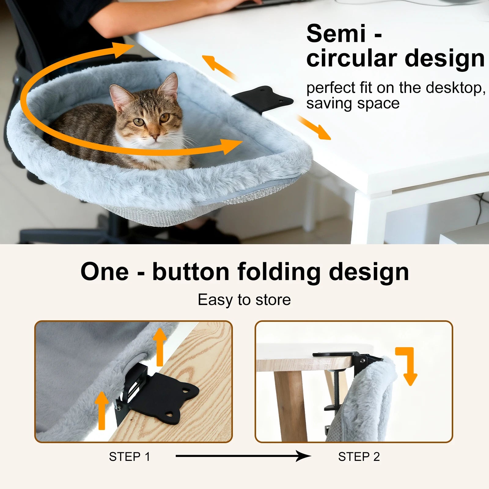 Cama Escritorio para Gatos – Hamaca Semicircular Plegable para Oficina en Casa