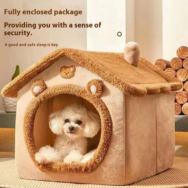 Cama Estilo Caseta para Gatos y Perros Pequeños – Extraíble, Lavable y Cálida
