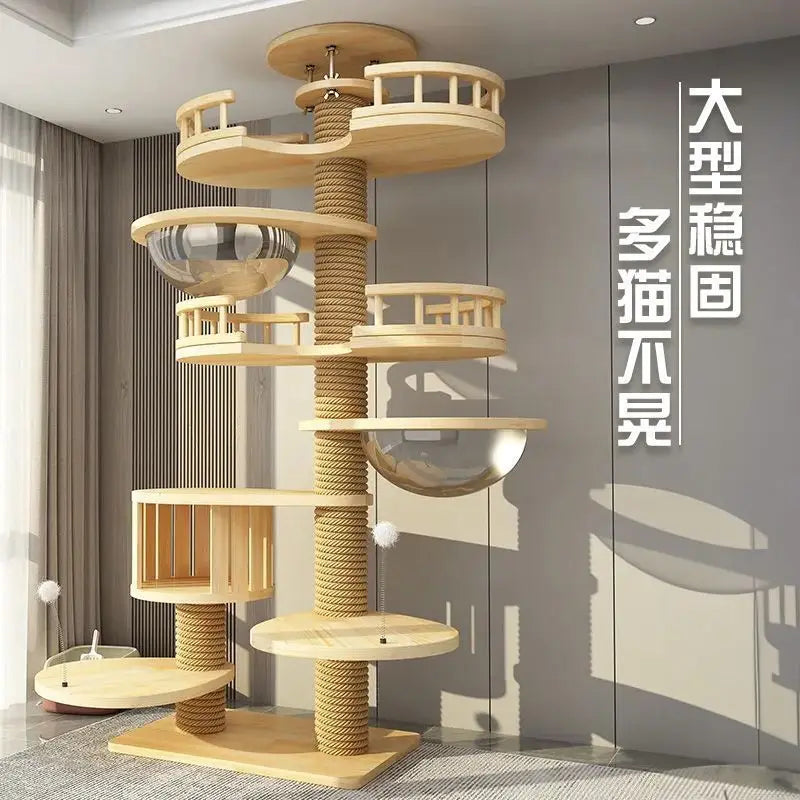 Torre para Gatos del Suelo al Techo – Sisal, Madera Maciza, Sin Taladro