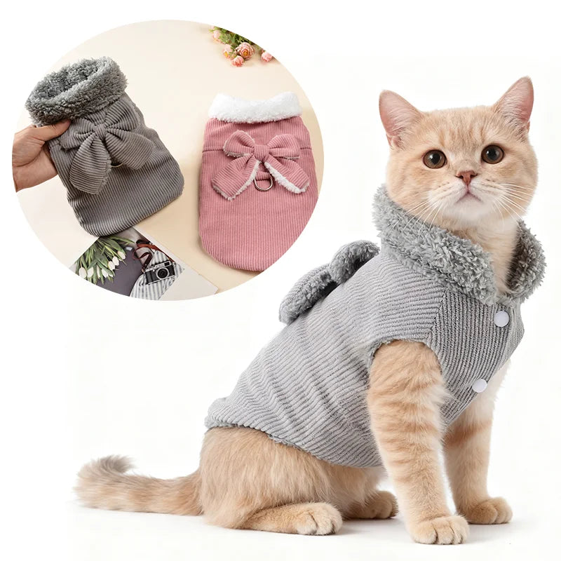 Chaleco de Pana con Lazo para Gatos y Perros – Abrigo de Invierno con Anilla en D
