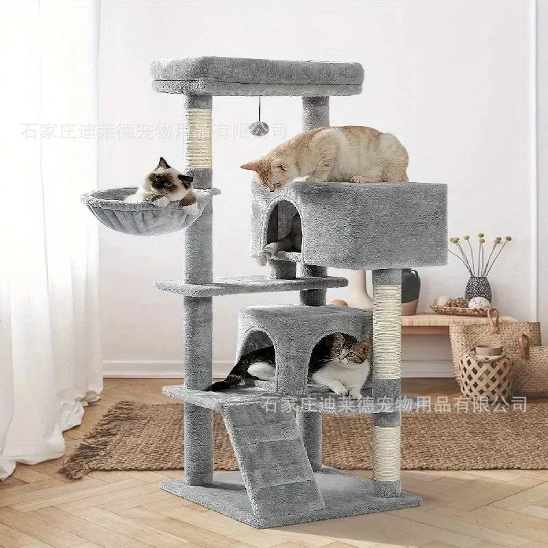 Torre para Gatos con Cama y Rascadores de Sisal – Diseño Minimalista Gris Oscuro