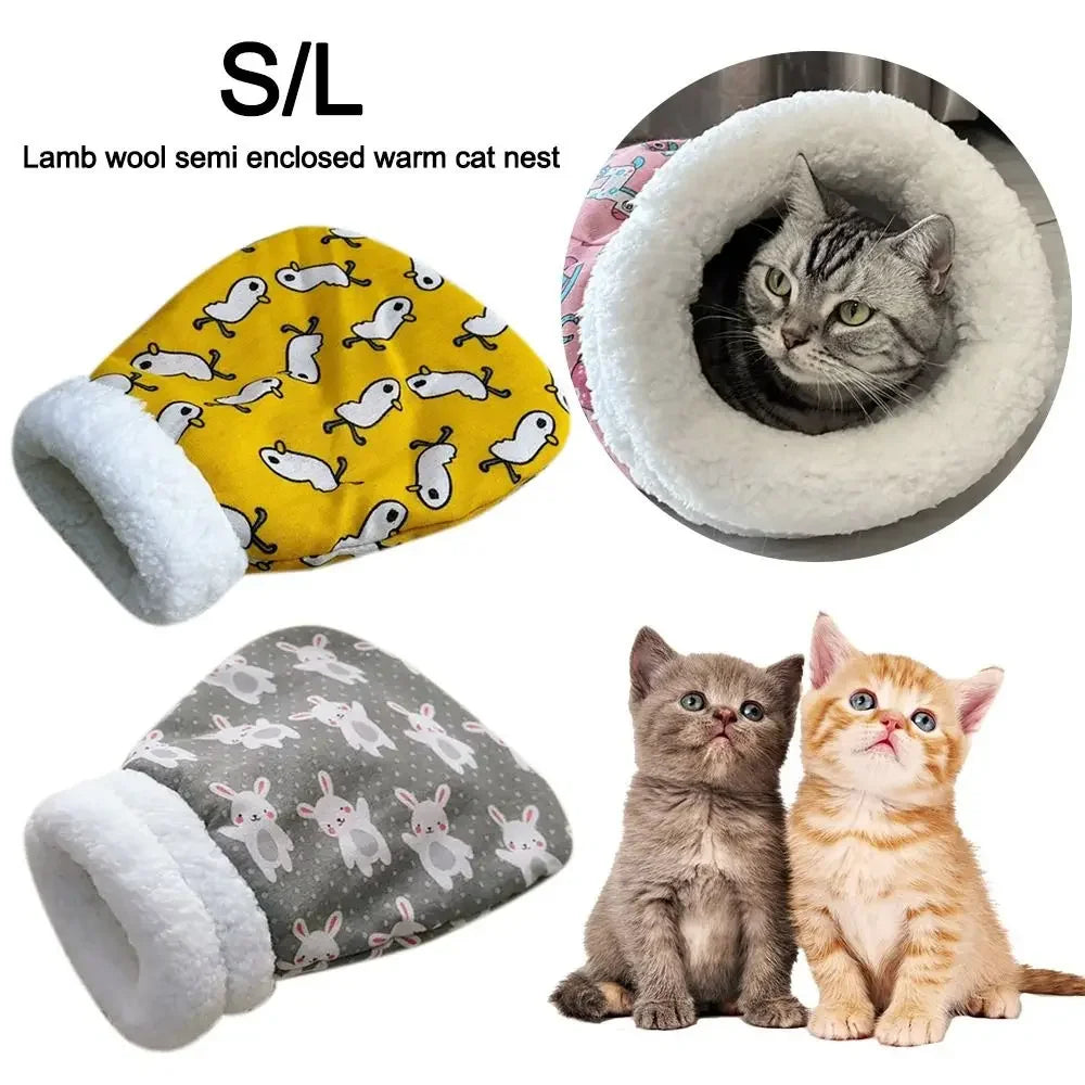 Saco de Dormir para Gatos – Cueva de Felpa Gruesa con Diseño de Dibujos, Cálida para Invierno