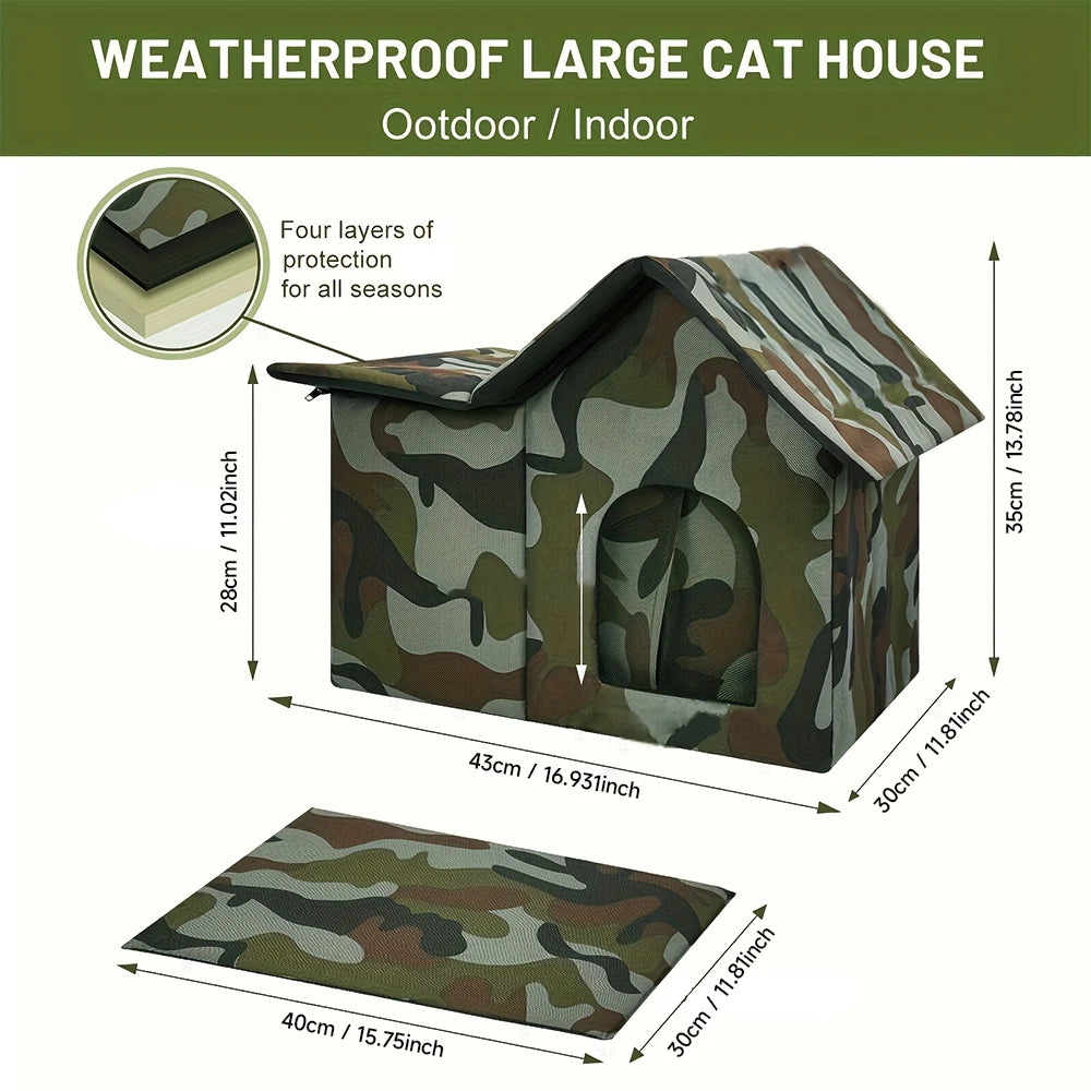 Caseta de Tela Oxford para Gatos Callejeros – Tienda Impermeable Exterior para Invierno