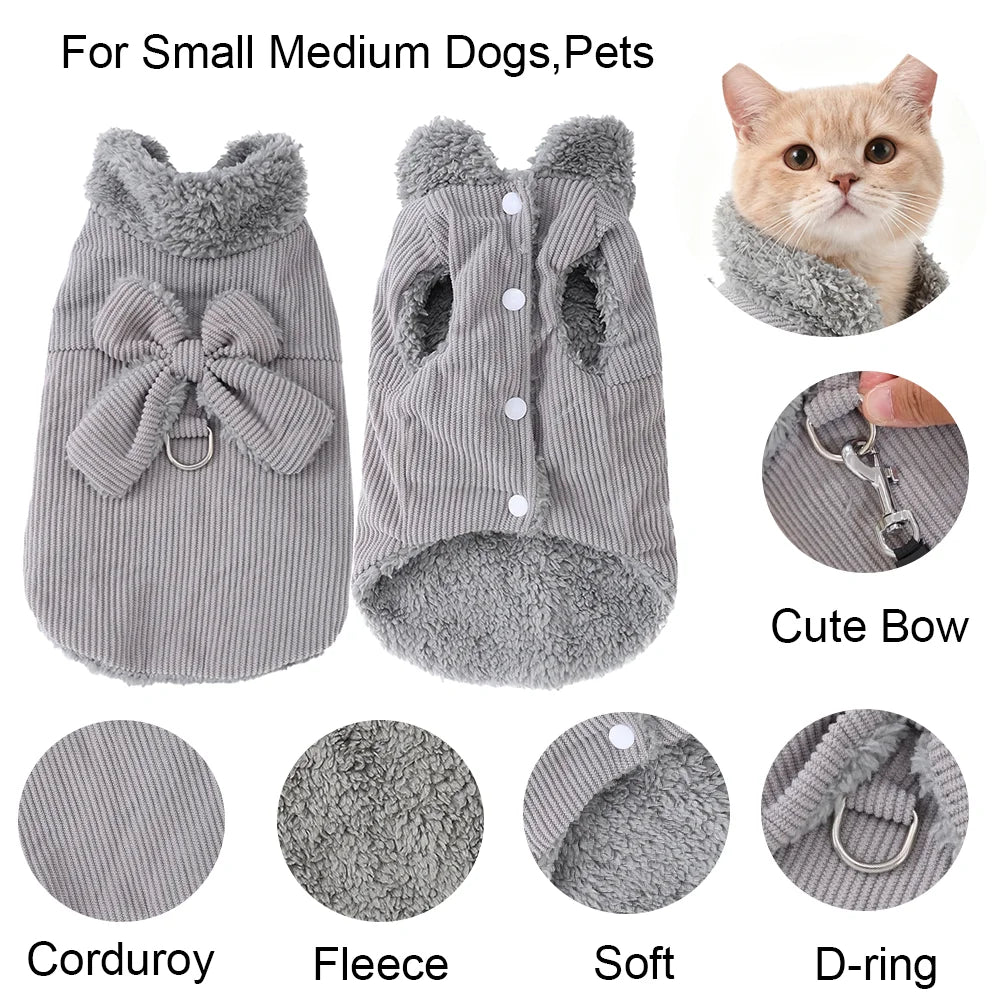 Chaleco de Pana con Lazo para Gatos y Perros – Abrigo de Invierno con Anilla en D