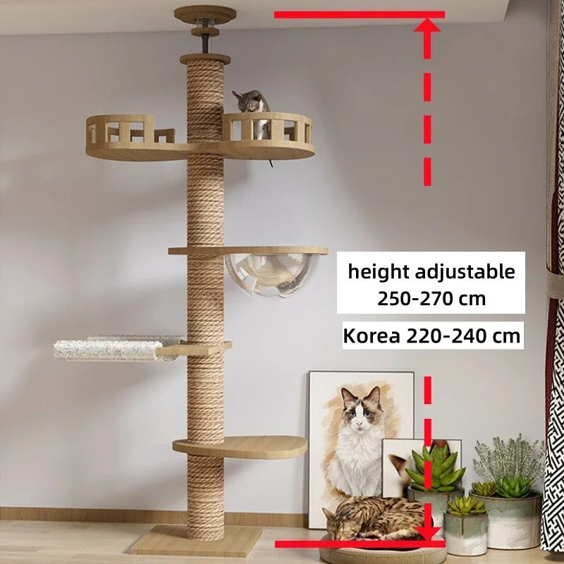 Torre para Gatos del Suelo al Techo – Multinivel Ajustable con Rascador y Hamaca