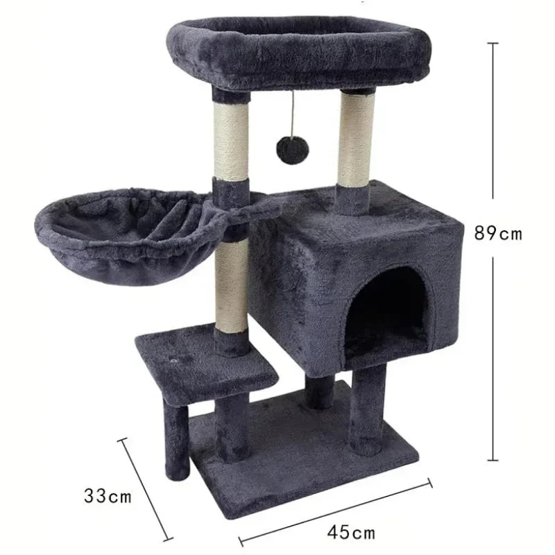 Torre para Gatos con Cama y Rascadores de Sisal – Diseño Minimalista Gris Oscuro