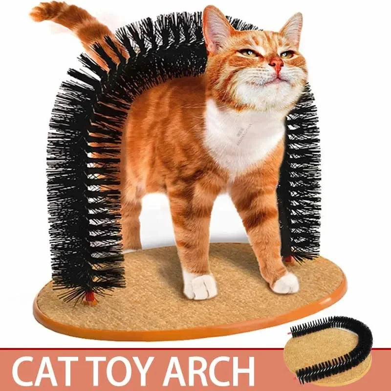 Arco de Juguete para Gatos con Cepillo de Masaje – Rascador Interactivo de Auto-aseo