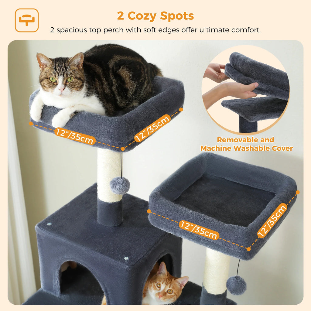 Torre para Gatos de Lujo 184 cm – 8 Niveles, Hamaca, Rascadores de Sisal y Condo