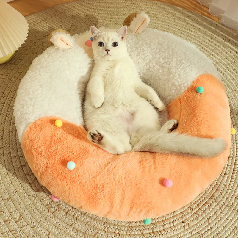 Cama Redonda para Gatos y Perros – Nido Suave de Felpa, Diseño Animalito