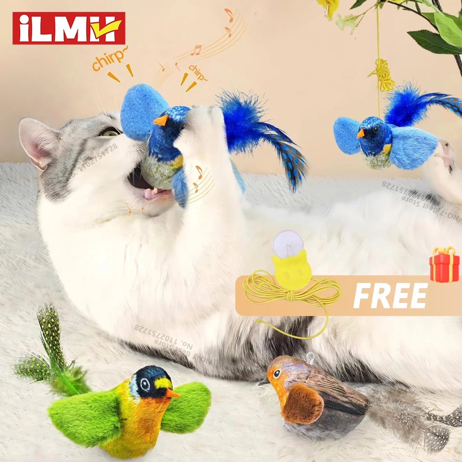 Juguete Pájaro Colgante para Gatos – Sonido Realista de Ave y Hierba Gatera