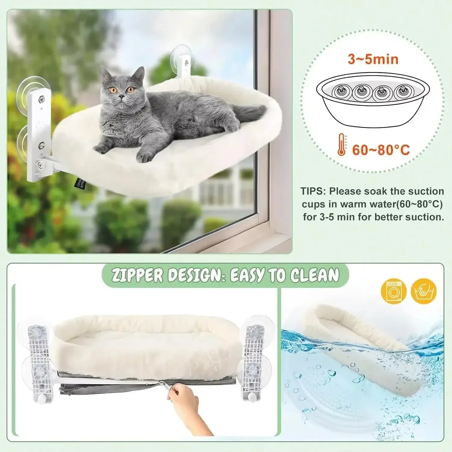 Hamaca de Invierno para Gatos en Ventana – Colgante con Ventosa para Tomar el Sol en Balcón