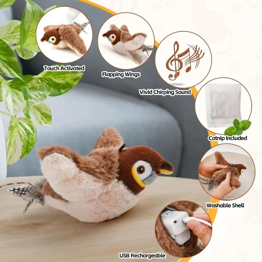 Juguete Gorrión Eléctrico con Control Remoto para Gatos – Movimientos Realistas de Pájaro