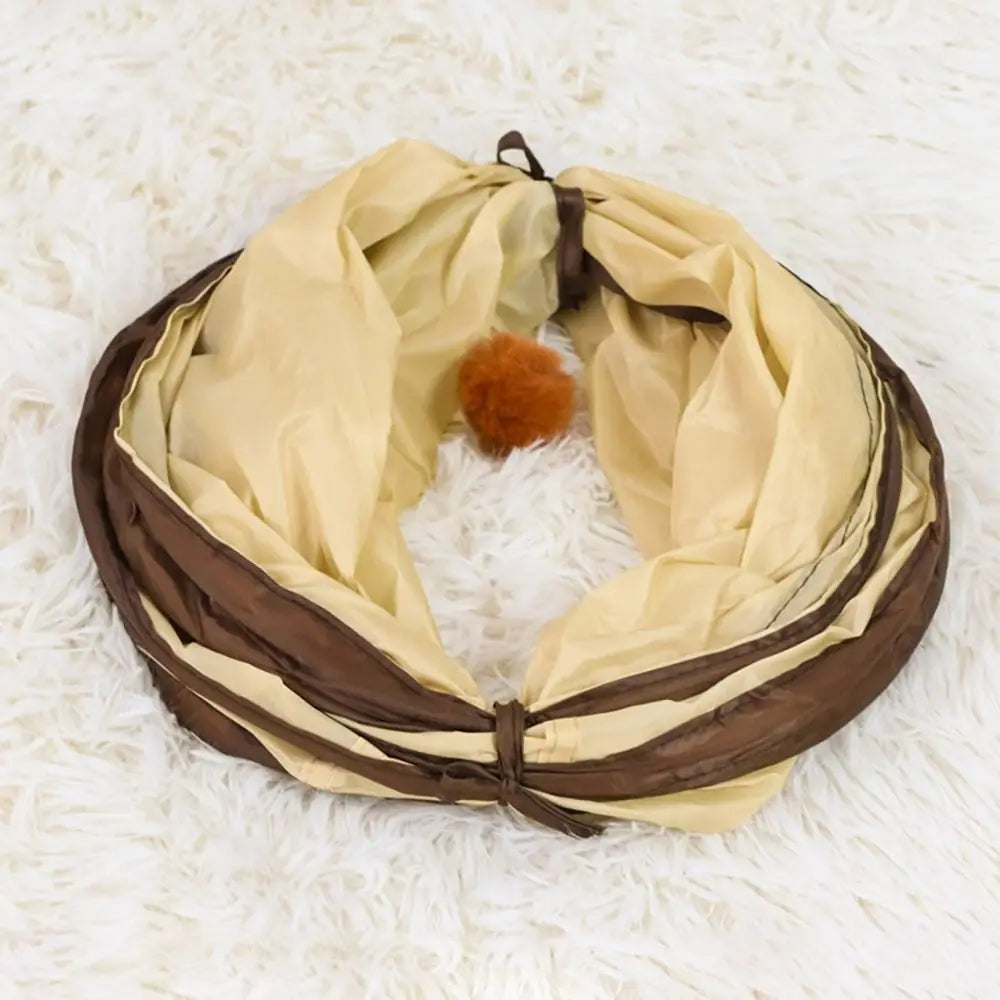 Túnel Plegable para Gatos – Poliéster Transpirable Beige y Café, Juego Interactivo para Mascotas