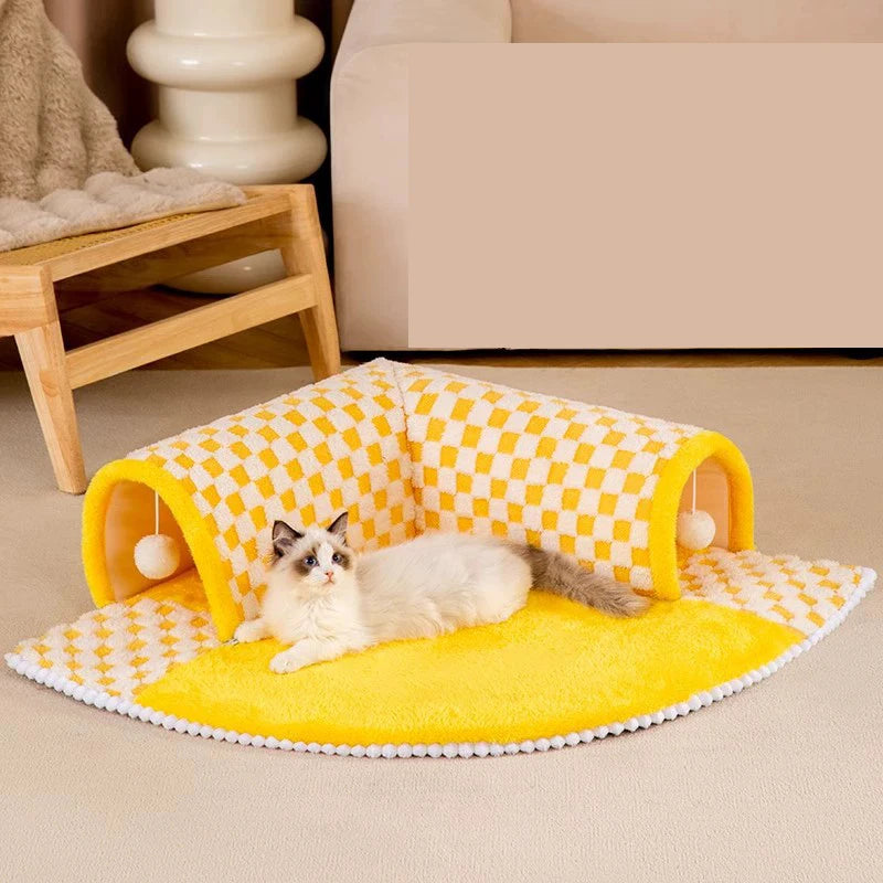 Túnel Telescópico para Gatos – Cama Acolchada de Felpa con Diseño de Reno