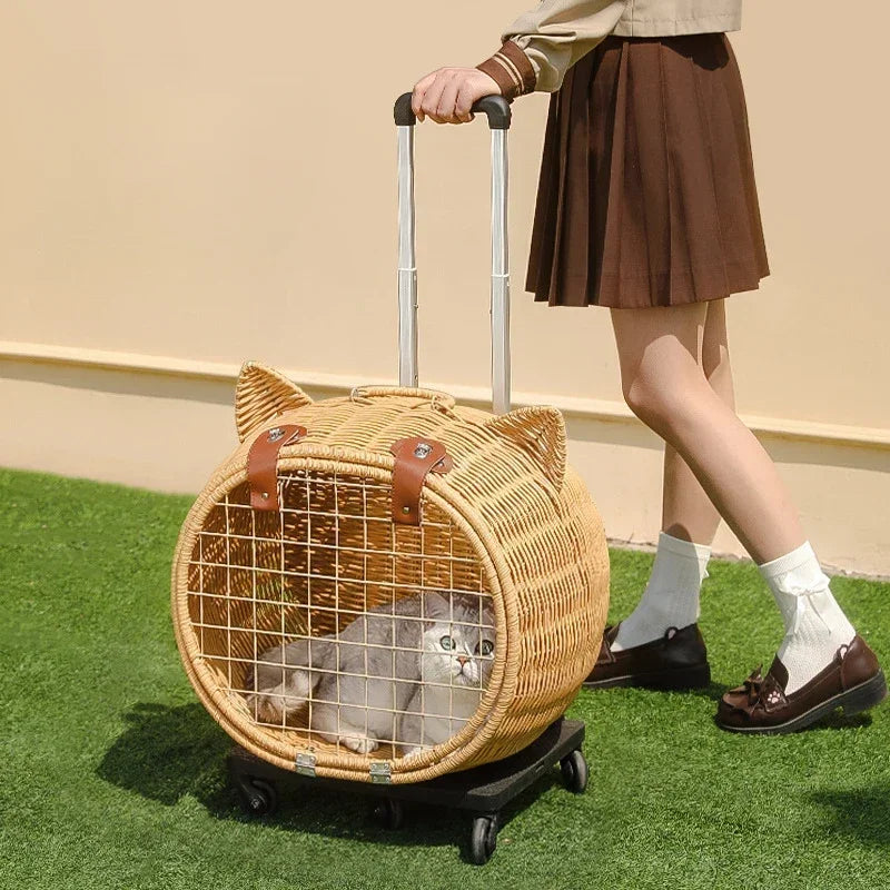 Bolso Transportador para Gatos y Perros – Trolley Tejido Estilo Vintage
