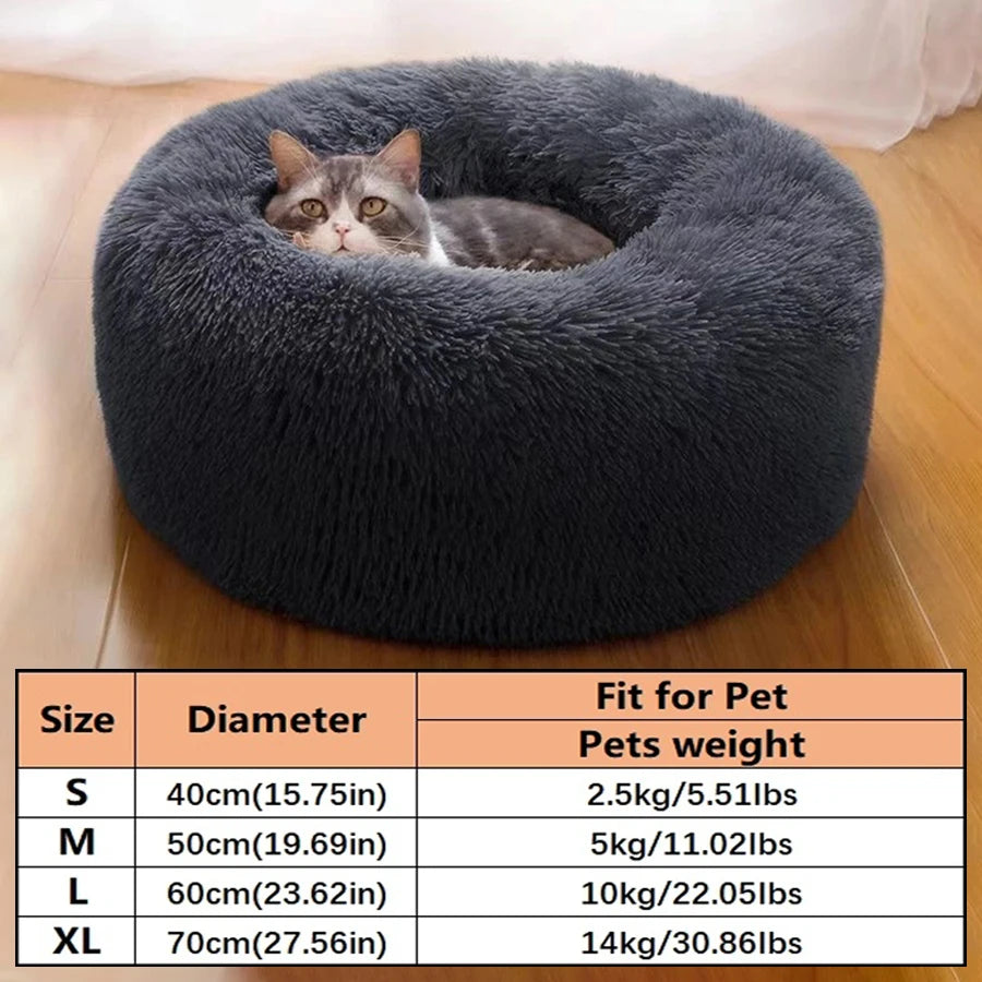 Cama Donut de Felpa para Gatos y Perros Pequeños – Lavable, Cálida y Antideslizante