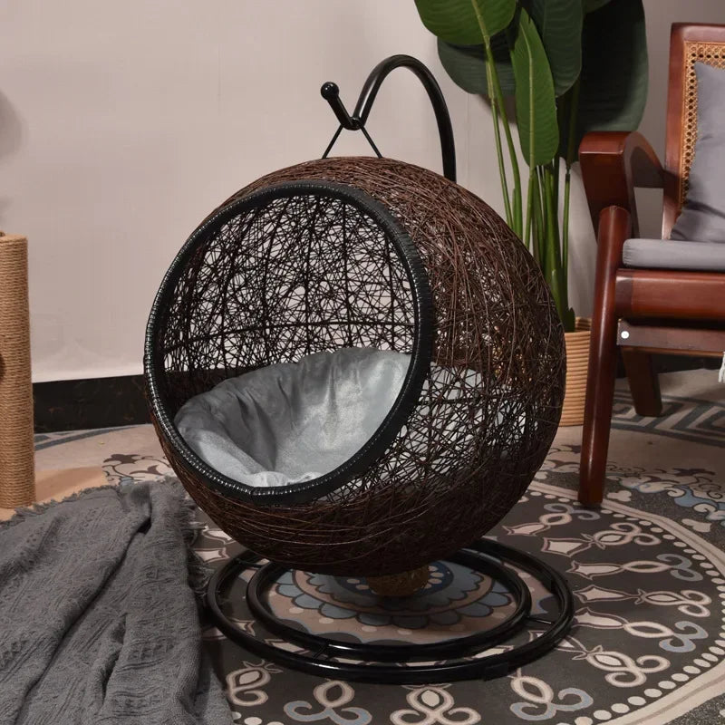 Hamaca Cesta Colgante para Gatos – Cama de Lujo Semiceñida con Soporte