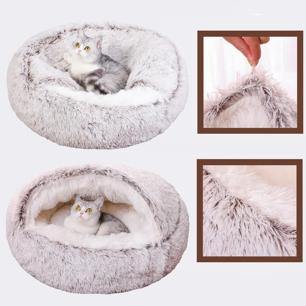 Cama de Invierno 2 en 1 para Gatos – Felpa Gruesa Reversible, Nido Cálido y Cojín Suave